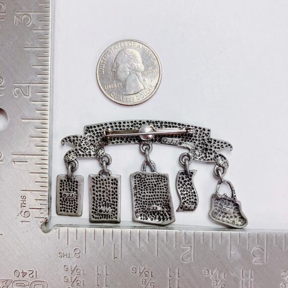 Vintage JJ Signed Pewter Born To Shop Brooch Whimsical & Funny Giftable Jewelry - Picture 10 of 10